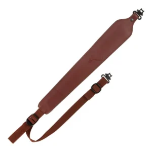 allen deer head padded leather rifle sling with swivels, brown