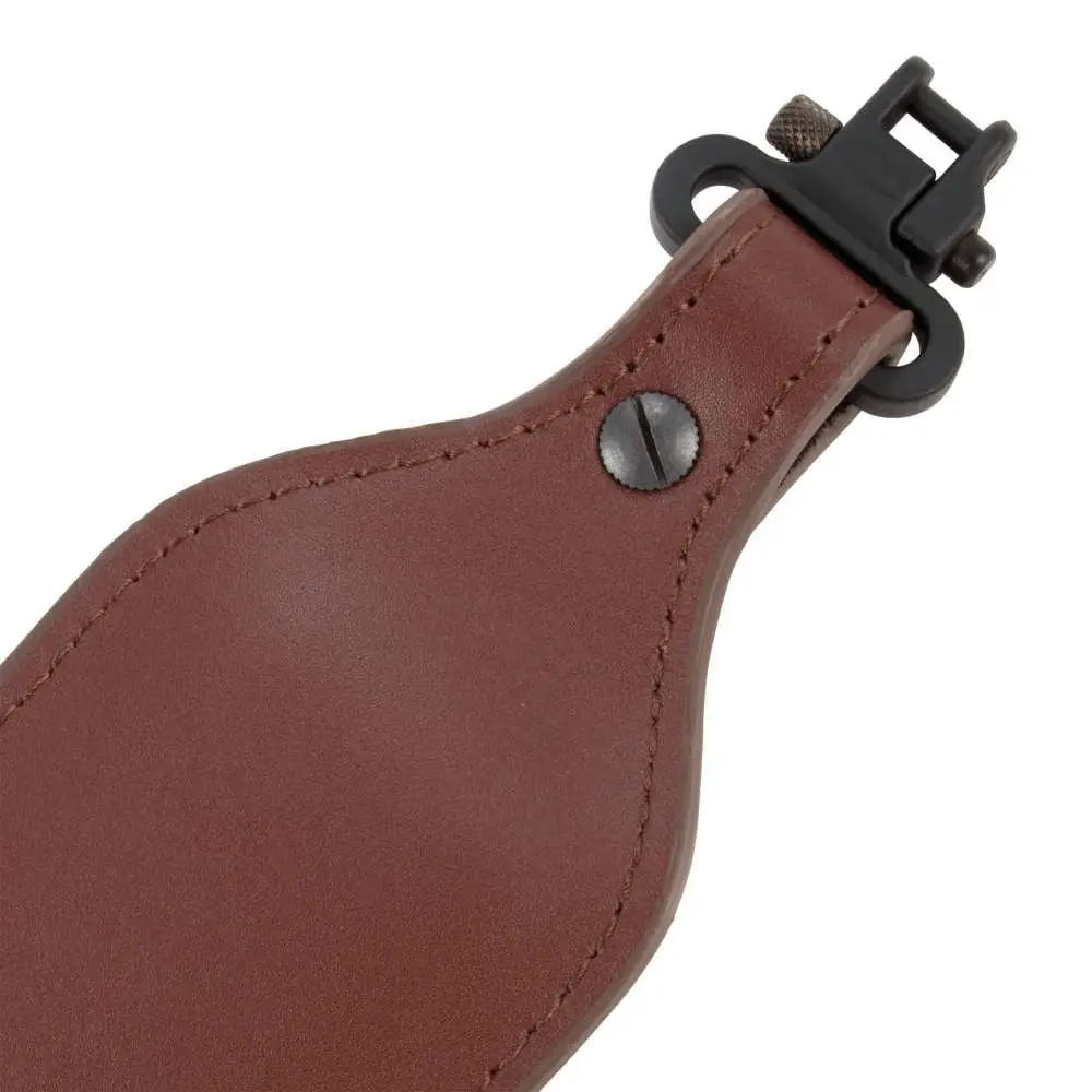 allen deer head padded leather rifle sling with swivels, brown allen deer head padded leather rifle sling with swivels, brown