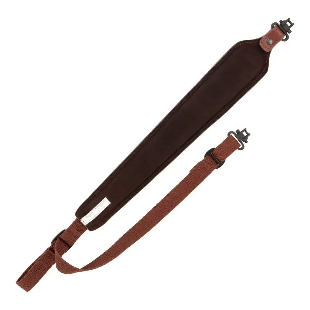 allen deer head padded leather rifle sling with swivels, brown allen deer head padded leather rifle sling with swivels, brown