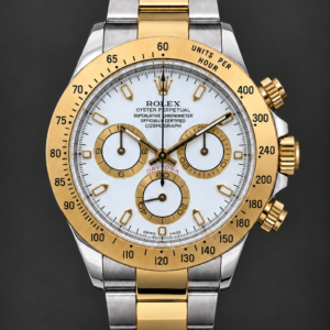 Two-Tone Chronograph Watch – White Dial & Gold-Tone Bezel