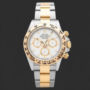 Rolex Two-Tone Chronograph Watch – White Dial & Gold-Tone Bezel