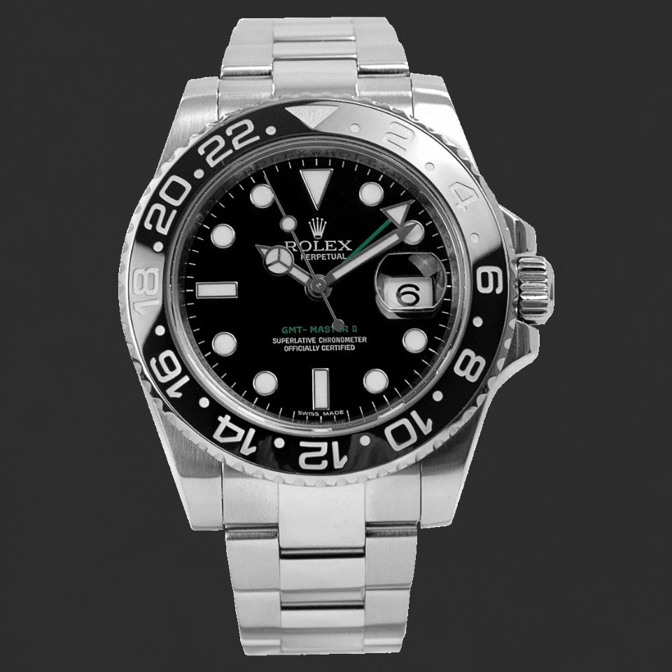 Rolex GMT-Master II Black Dial Watch – Black & Grey Bezel, Oyster-Style Bracelet