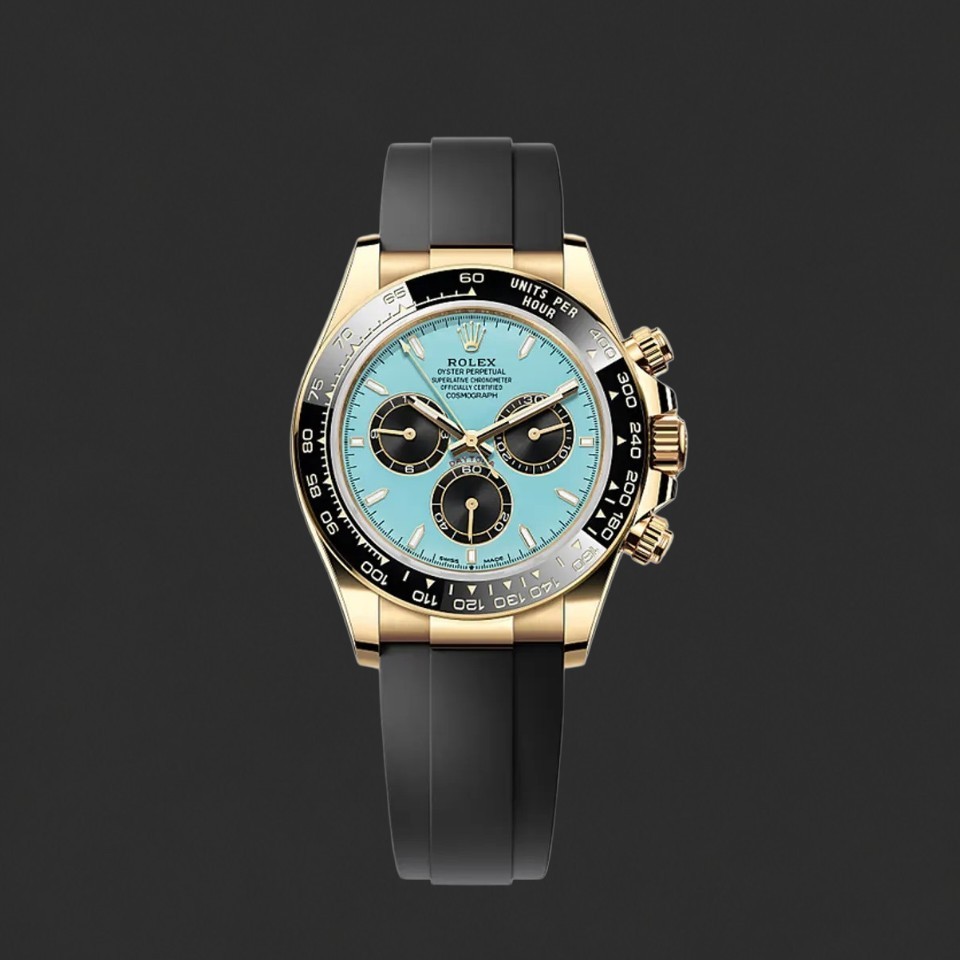 Rolex Cosmograph Daytona Gold-Tone Watch – Ice Blue Dial & Black Strap