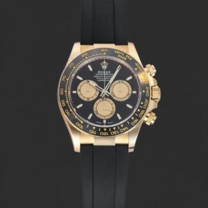Gold-Tone Black Dial Chronograph Watch – Black Rubber Strap