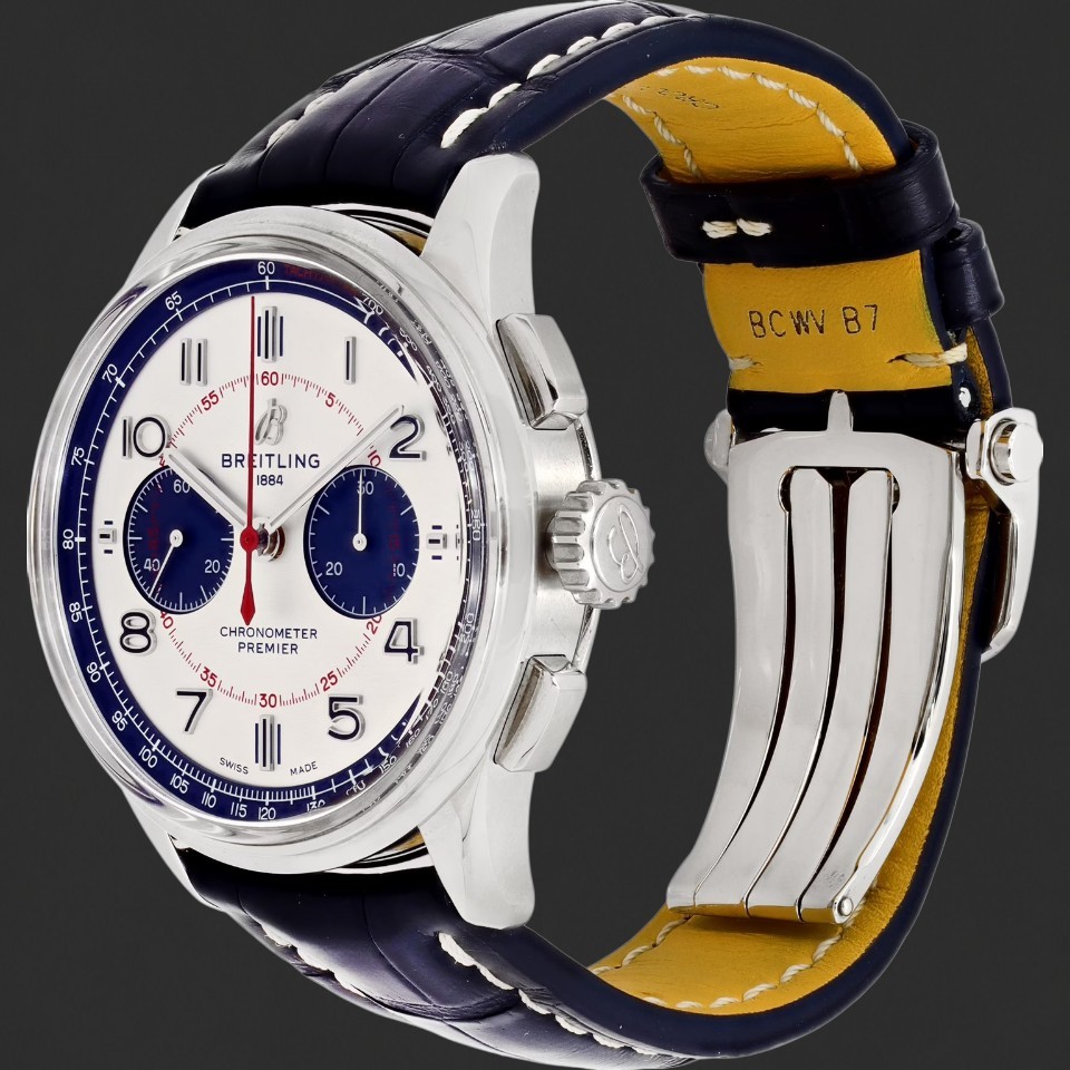 Breitling Premier B01 Chronograph White Dial Blue Leather Watch - Image 2