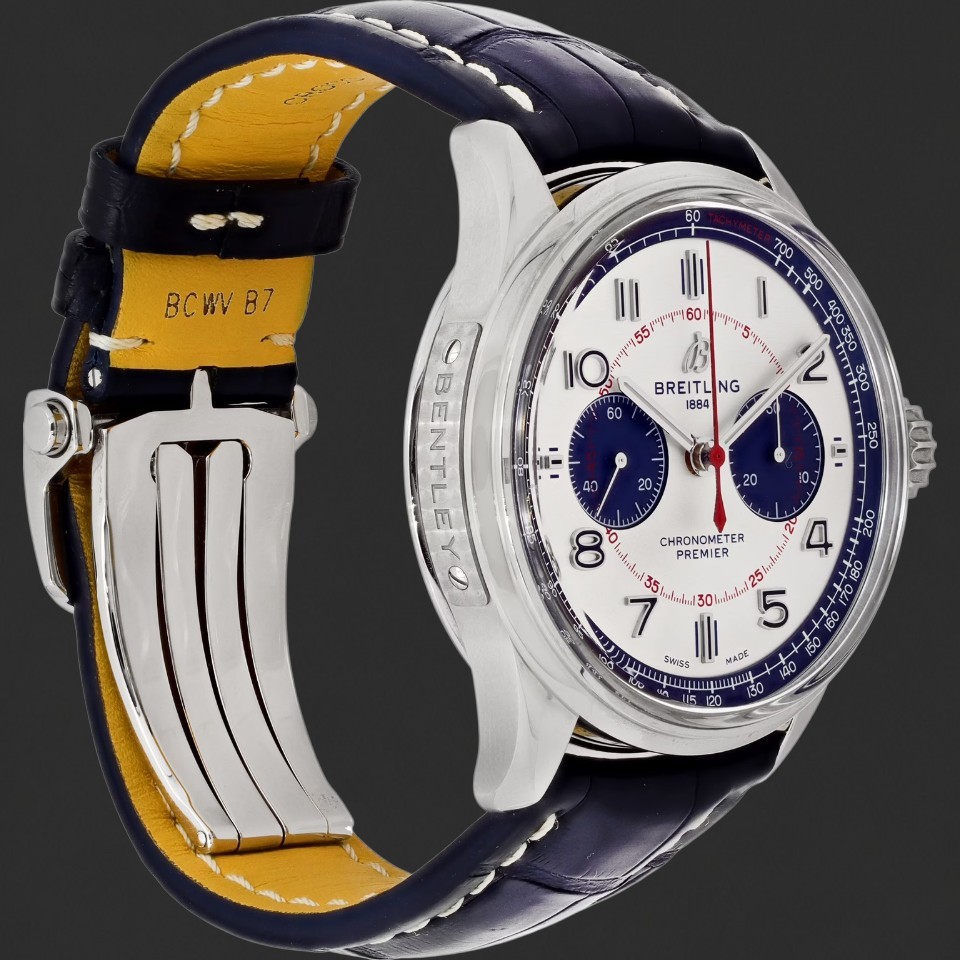Breitling Premier B01 Chronograph White Dial Blue Leather Watch - Image 3