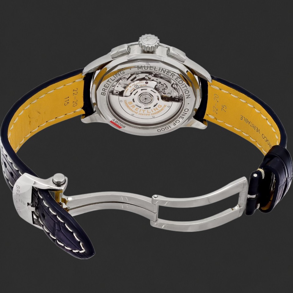 Breitling Premier B01 Chronograph White Dial Blue Leather Watch - Image 4