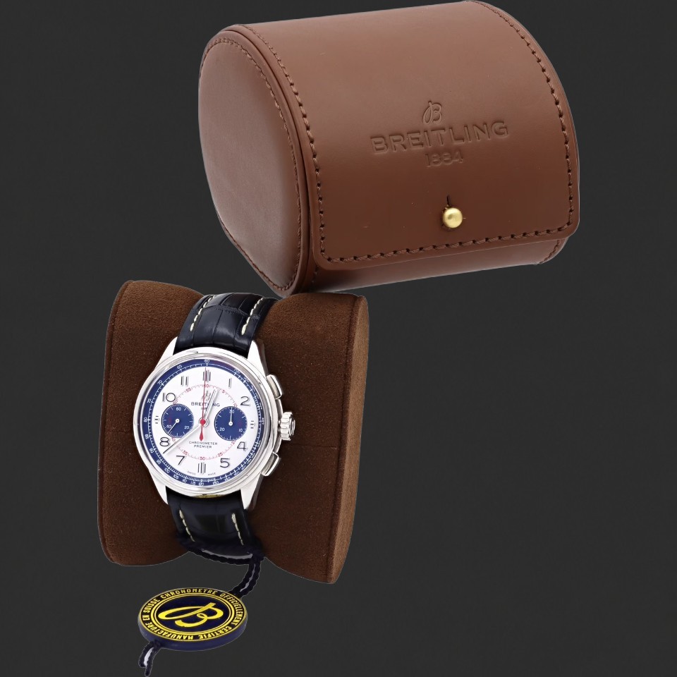 Breitling Premier B01 Chronograph White Dial Blue Leather Watch - Image 5