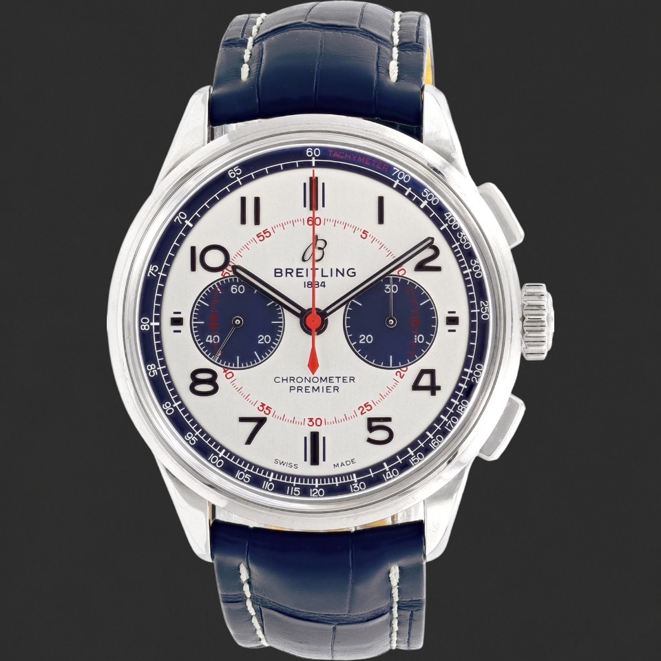 Breitling Premier B01 Chronograph White Dial Blue Leather Watch