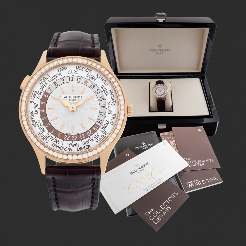 Patek Philippe World Time Rose-Gold-Tone Diamond-Set Watch - Image 7