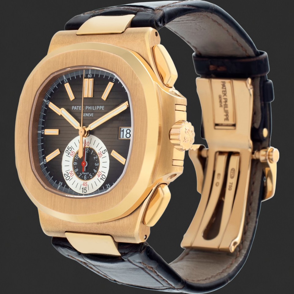 Patek Philippe Nautilus Chronograph Rose-Gold-Tone Brown Dial Watch - Image 2