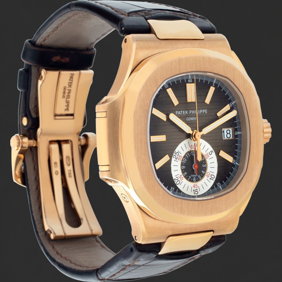 Patek Philippe Nautilus Chronograph Rose-Gold-Tone Brown Dial Watch - Image 3