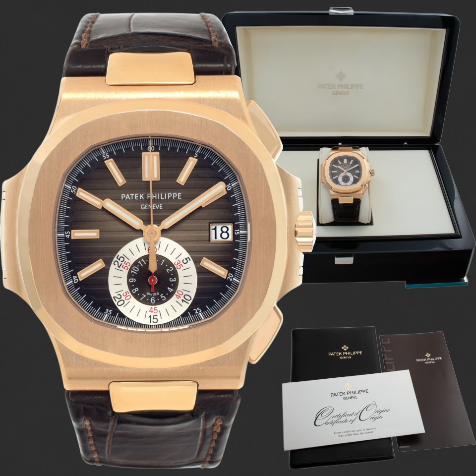 Patek Philippe Nautilus Chronograph Rose-Gold-Tone Brown Dial Watch - Image 5