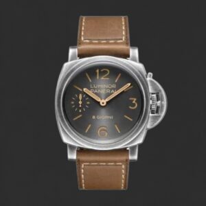 Panerai Luminor 8 Giorni Watch – Black Dial & Brown Leather Strap