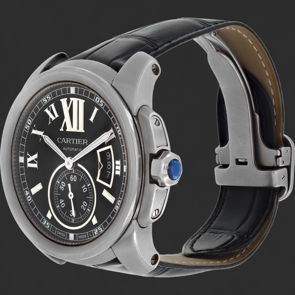 Cartier Calibre de Cartier Automatic Black Dial Leather Strap Watch - Image 2