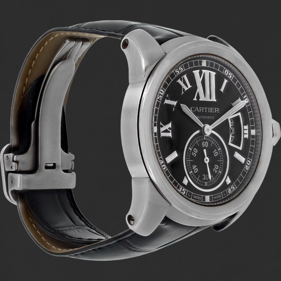 Cartier Calibre de Cartier Automatic Black Dial Leather Strap Watch - Image 3