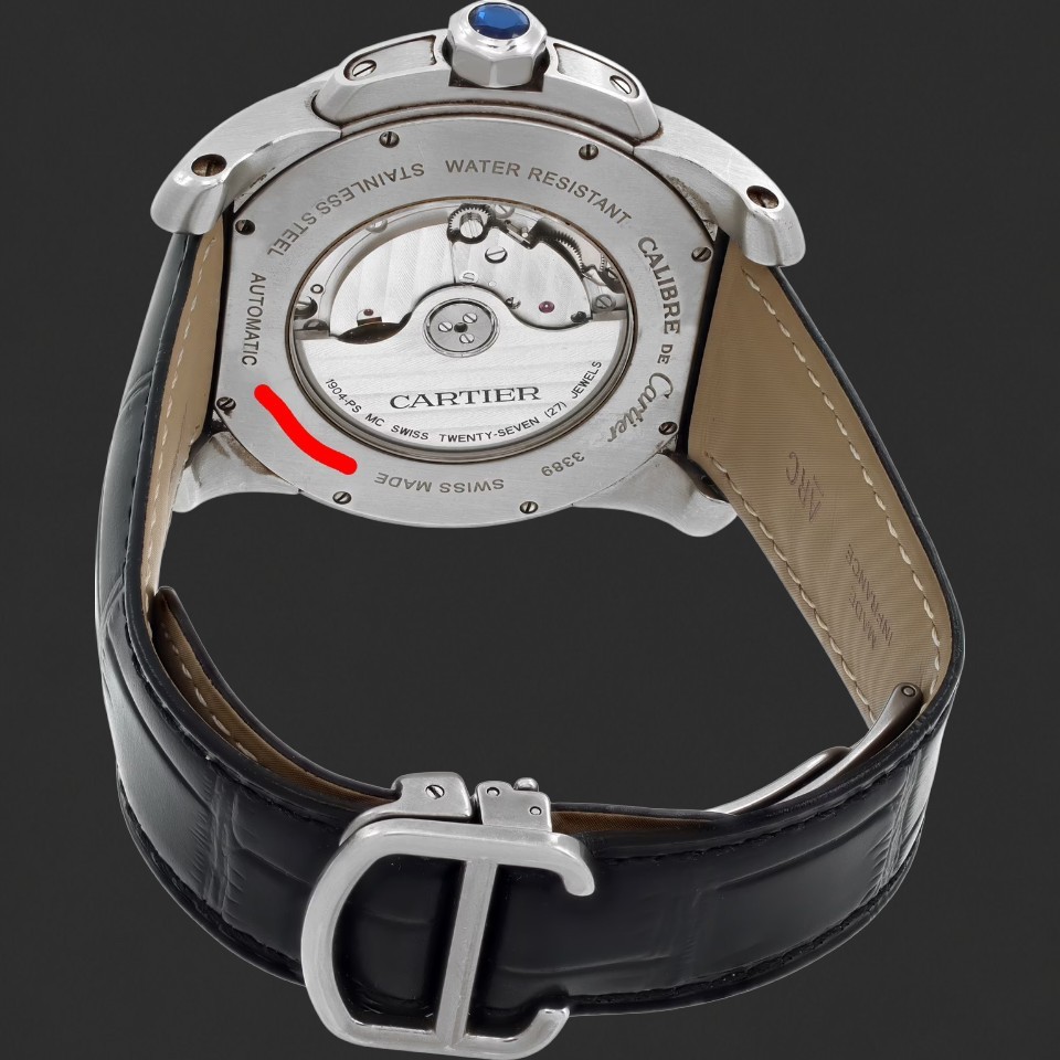 Cartier Calibre de Cartier Automatic Black Dial Leather Strap Watch - Image 4