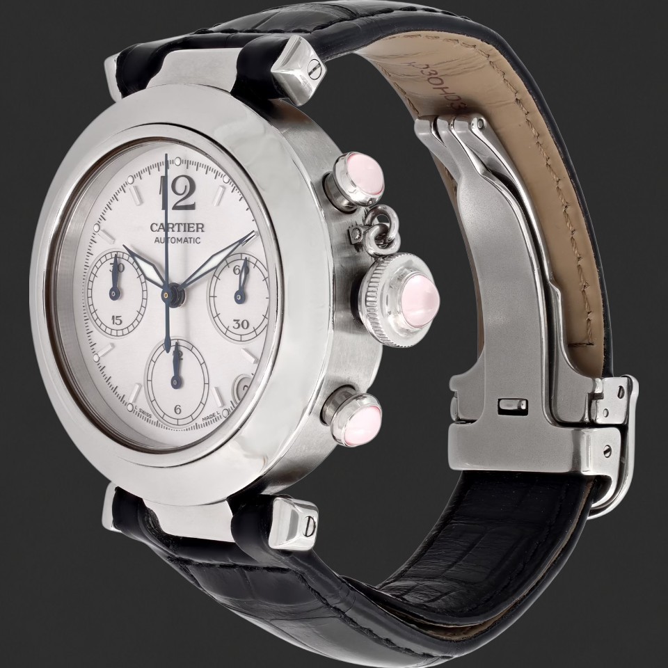 Cartier Pasha Automatic Chronograph Silver Dial Leather Strap Watch - Image 2