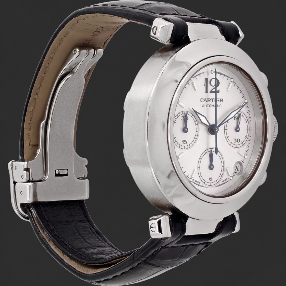 Cartier Pasha Automatic Chronograph Silver Dial Leather Strap Watch - Image 3