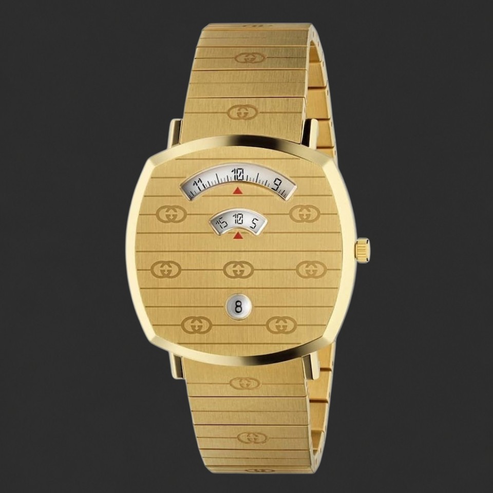 Gucci Gold-Tone Watch – Jump Hour Display & Gold Bracelet